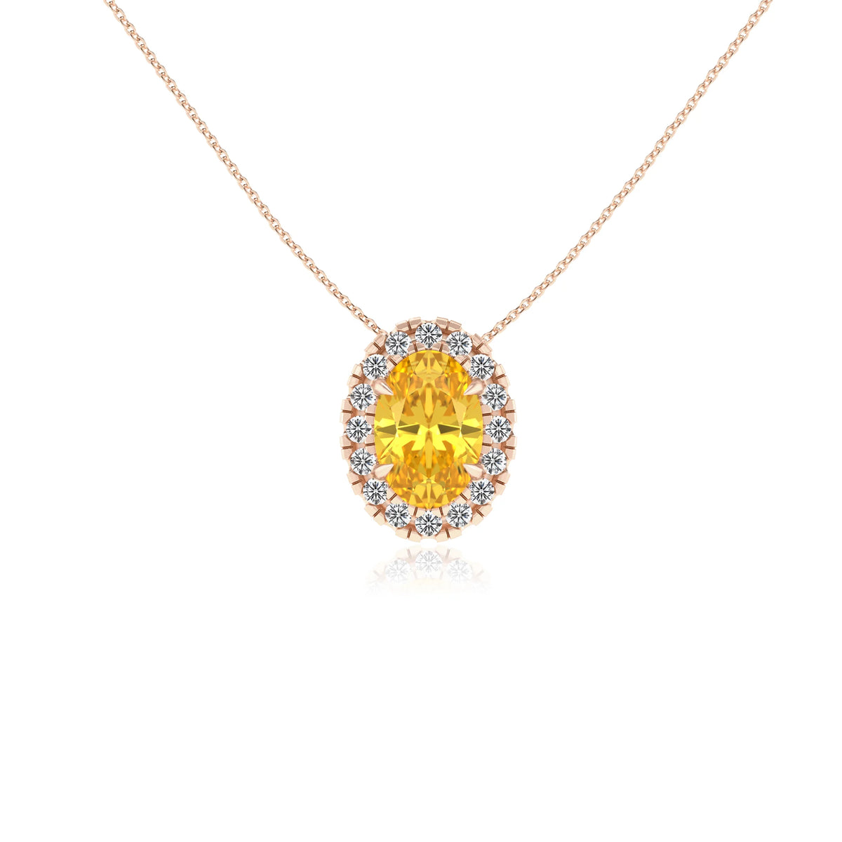 lab grown yellow sapphire oval solitaire necklaces in rose gold 