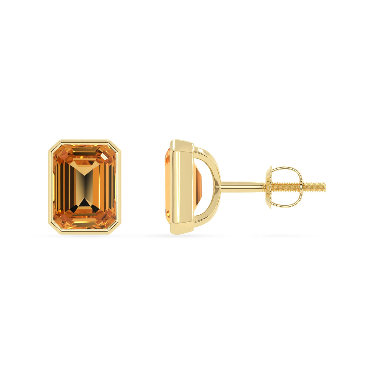 Lab Grown Citrine Emerald-Cut Solitaire Stud Earrings