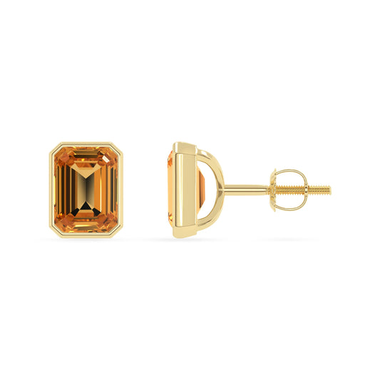 Lab Grown Citrine Emerald-Cut Solitaire Stud Earrings