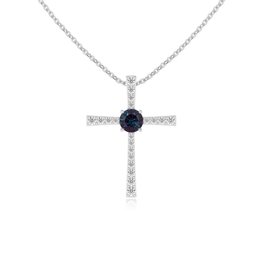 lab grown alexandrite round infinity necklaces in white gold 