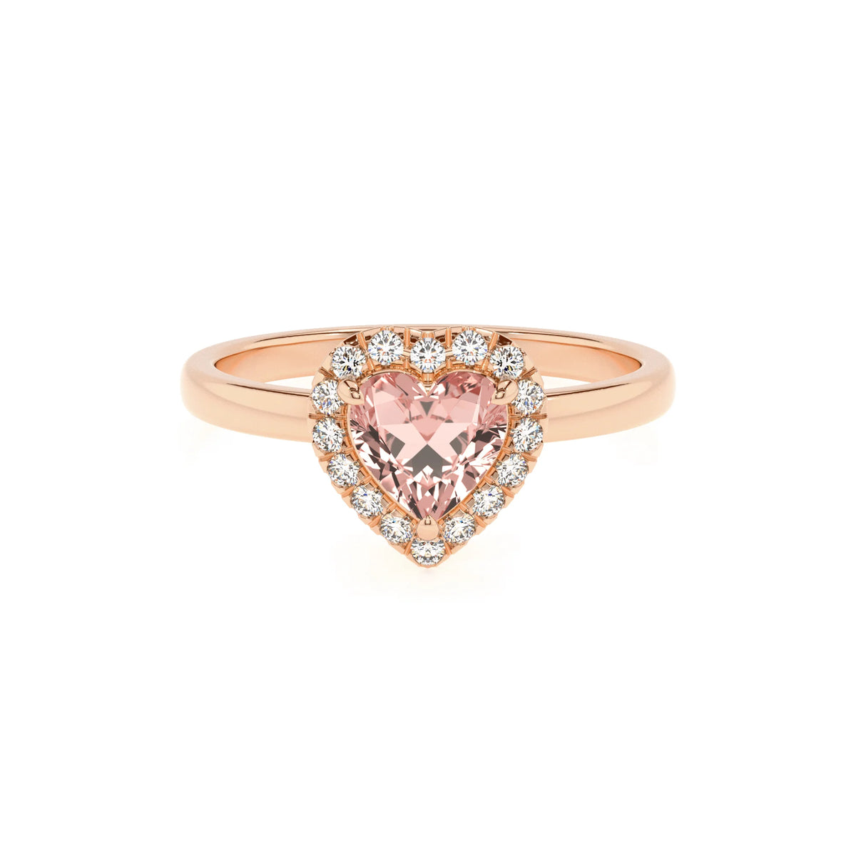 lab grown morganite heart solitaire rings in rose gold 