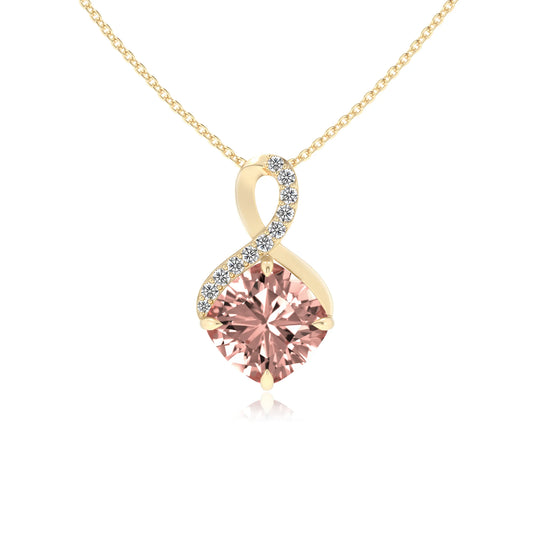 lab grown morganite cushion infinity necklaces in yellow gold 