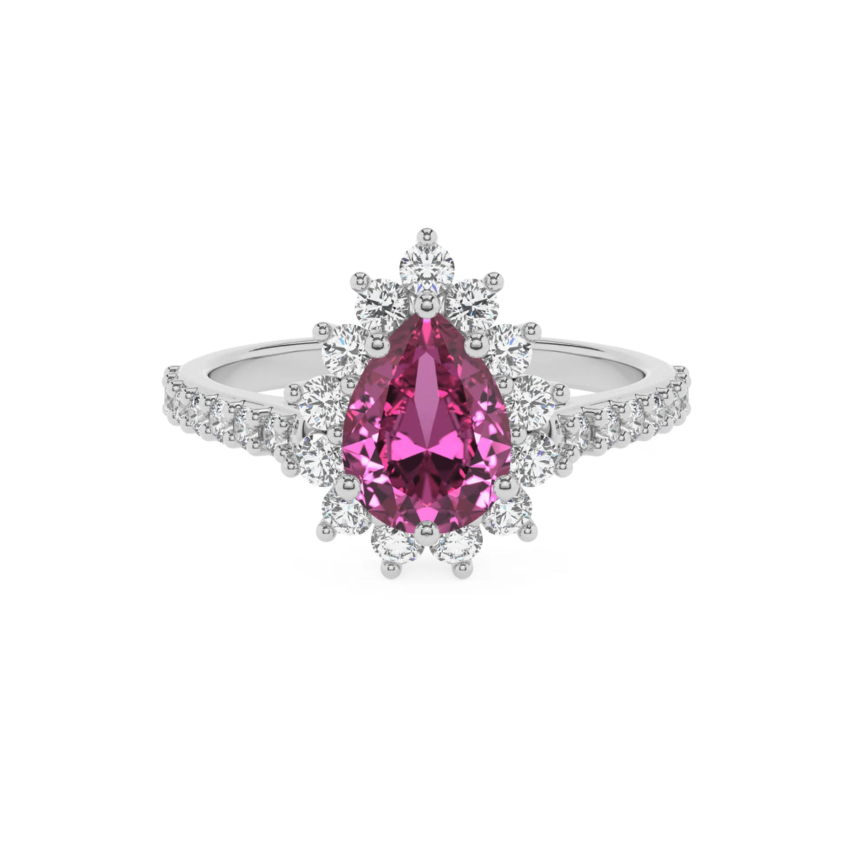 lab grown pink-sapphire pear solitaire rings in sterling silver 