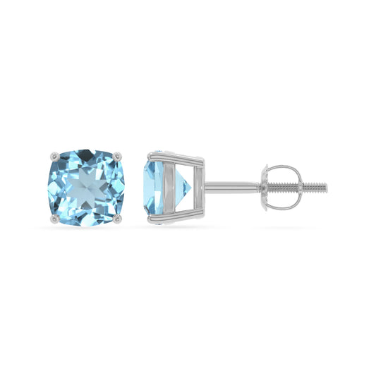lab grown aquamarine cushion stud earrings in sterling silver 