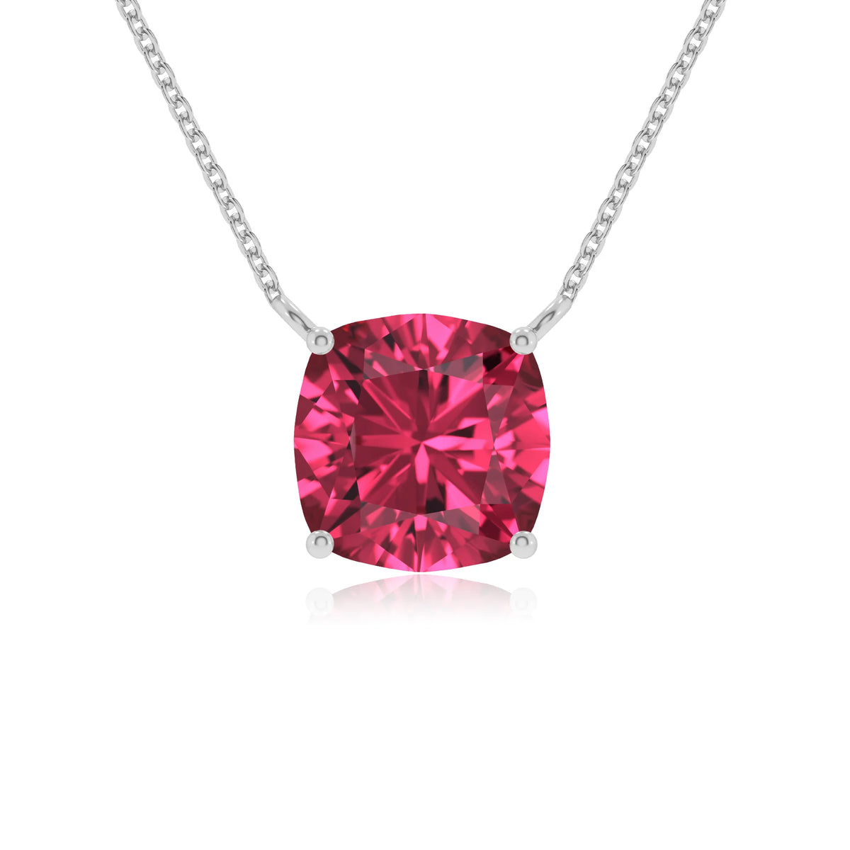 lab grown pink-tourmaline cushion solitaire necklaces in white gold 