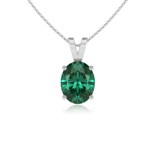 lab grown emerald oval solitaire v-bale necklaces in sterling silver 