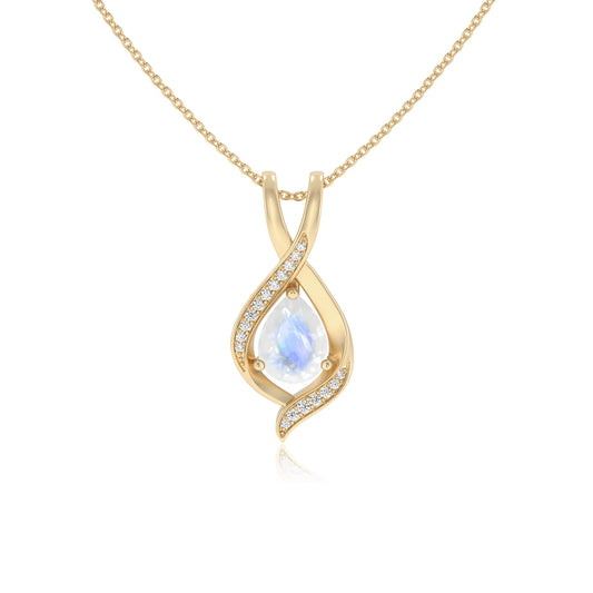 natural rainbow-moonstone pear solitaire necklaces in yellow gold 