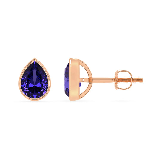 lab grown tanzanite pear stud earrings in rose gold 