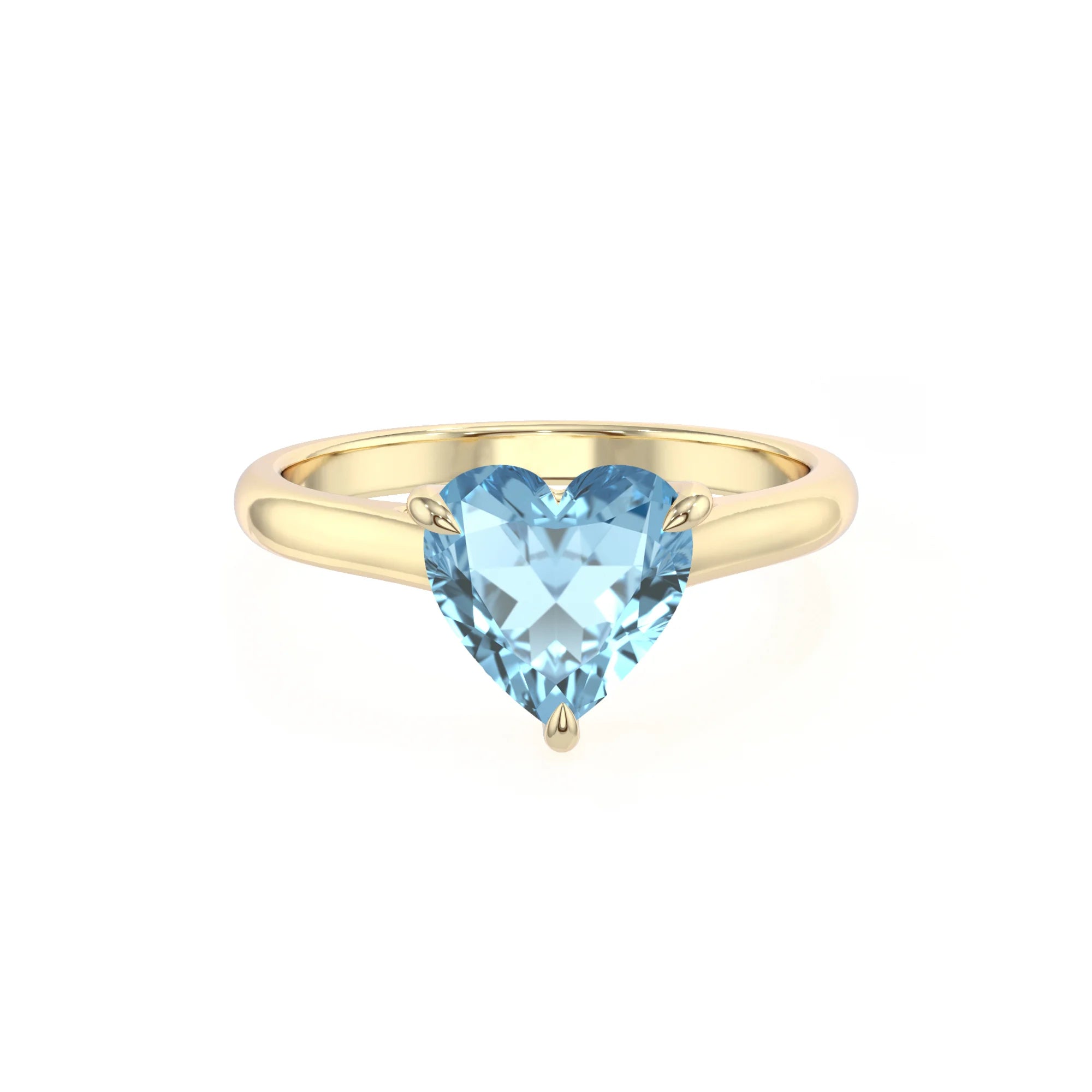 lab grown aquamarine heart solitaire rings in yellow gold 