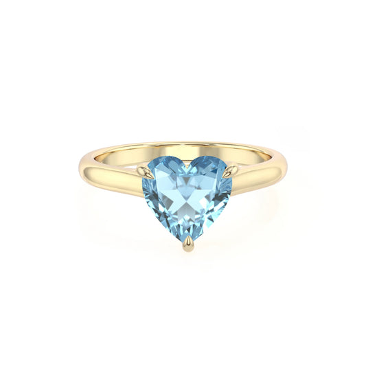 lab grown aquamarine heart solitaire rings in yellow gold 