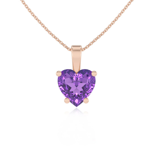 lab grown amethyst heart solitaire necklaces in rose gold 