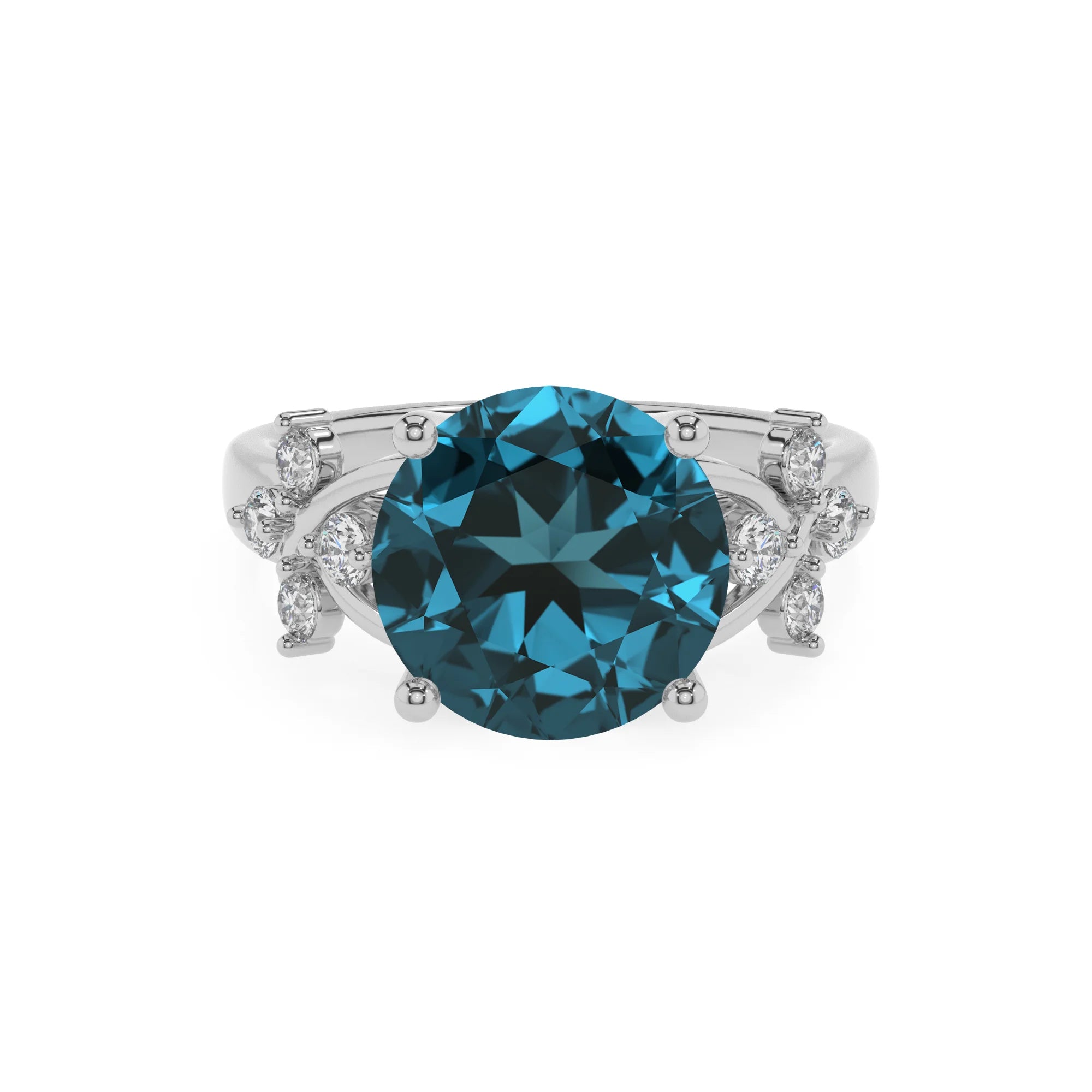 natural london-blue-topaz round solitaire rings in sterling silver 