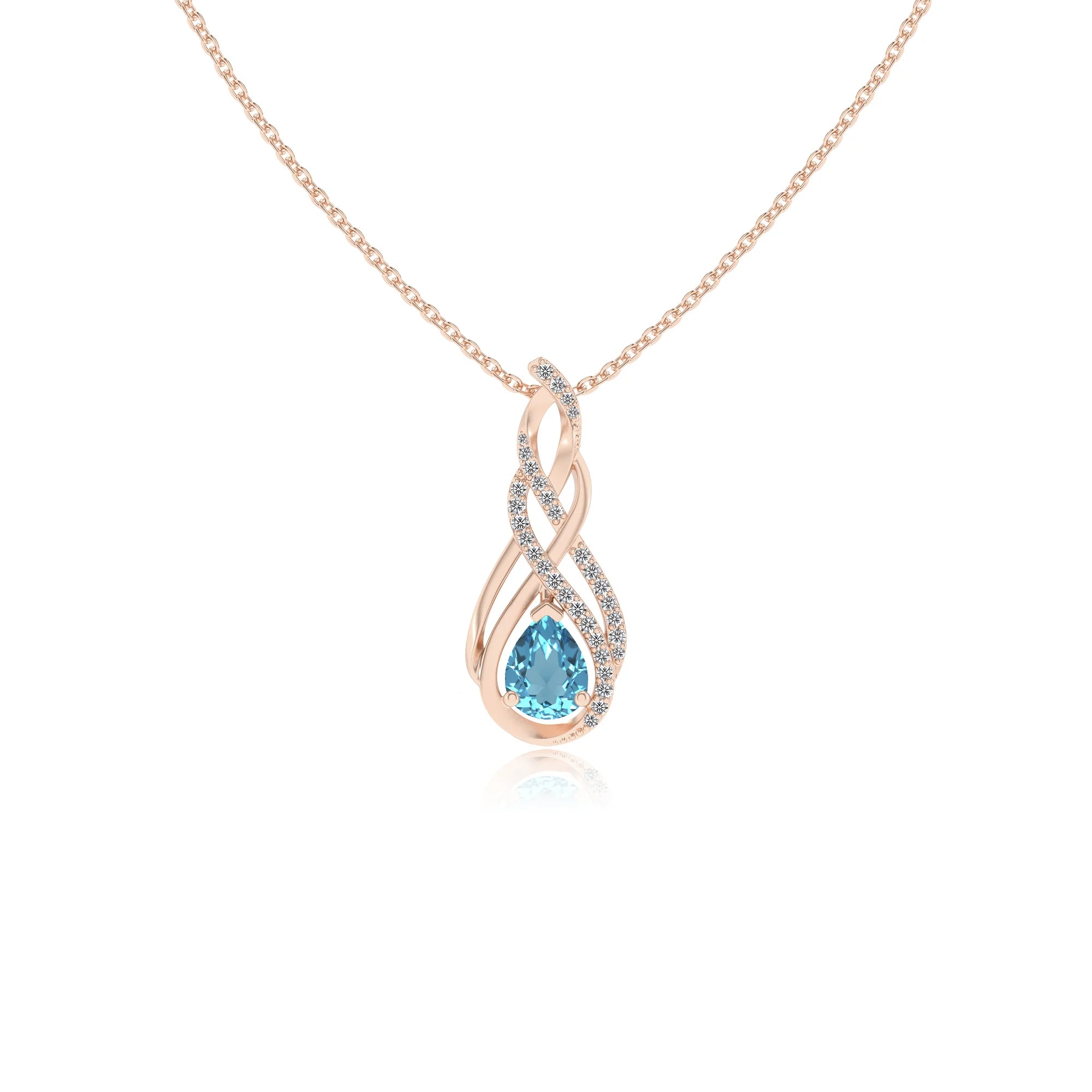 natural swiss-blue-topaz pear solitaire necklaces in rose gold 