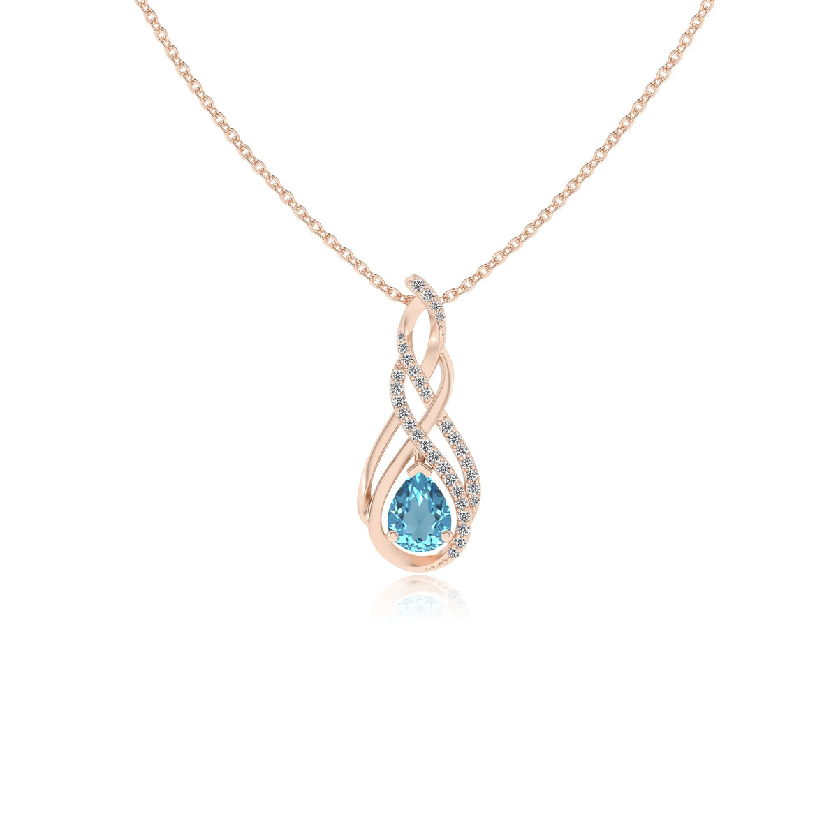 natural swiss-blue-topaz pear solitaire necklaces in rose gold 