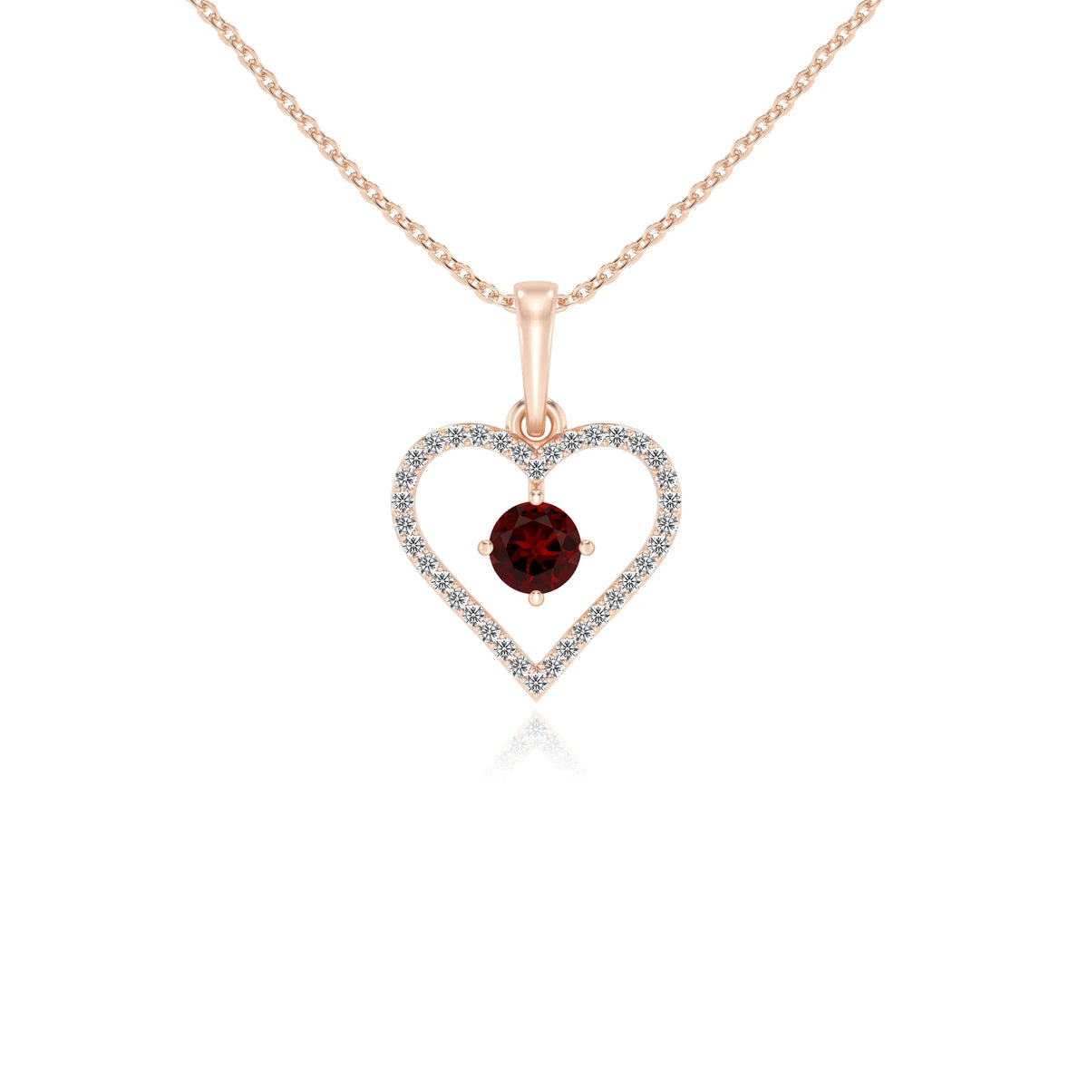 natural garnet round infinity necklaces in rose gold 