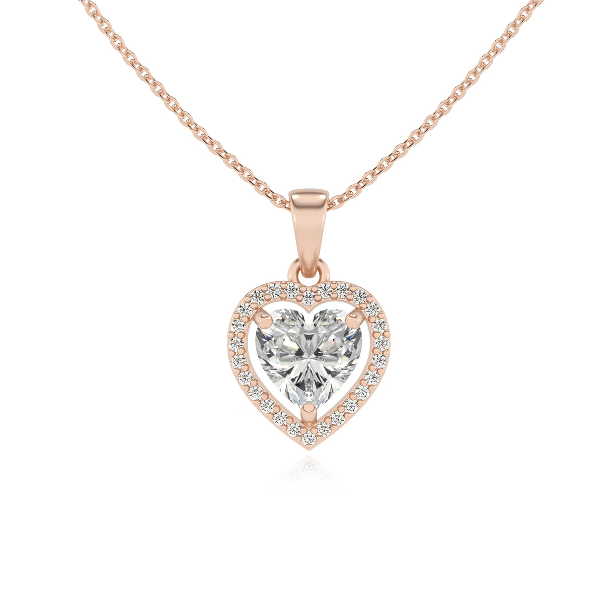 lab grown moissanite heart solitaire necklaces in rose gold 
