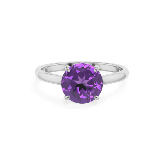 lab grown amethyst round solitaire rings in sterling silver 