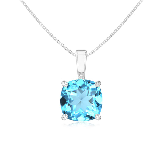 natural swiss-blue-topaz cushion solitaire necklaces in white gold 