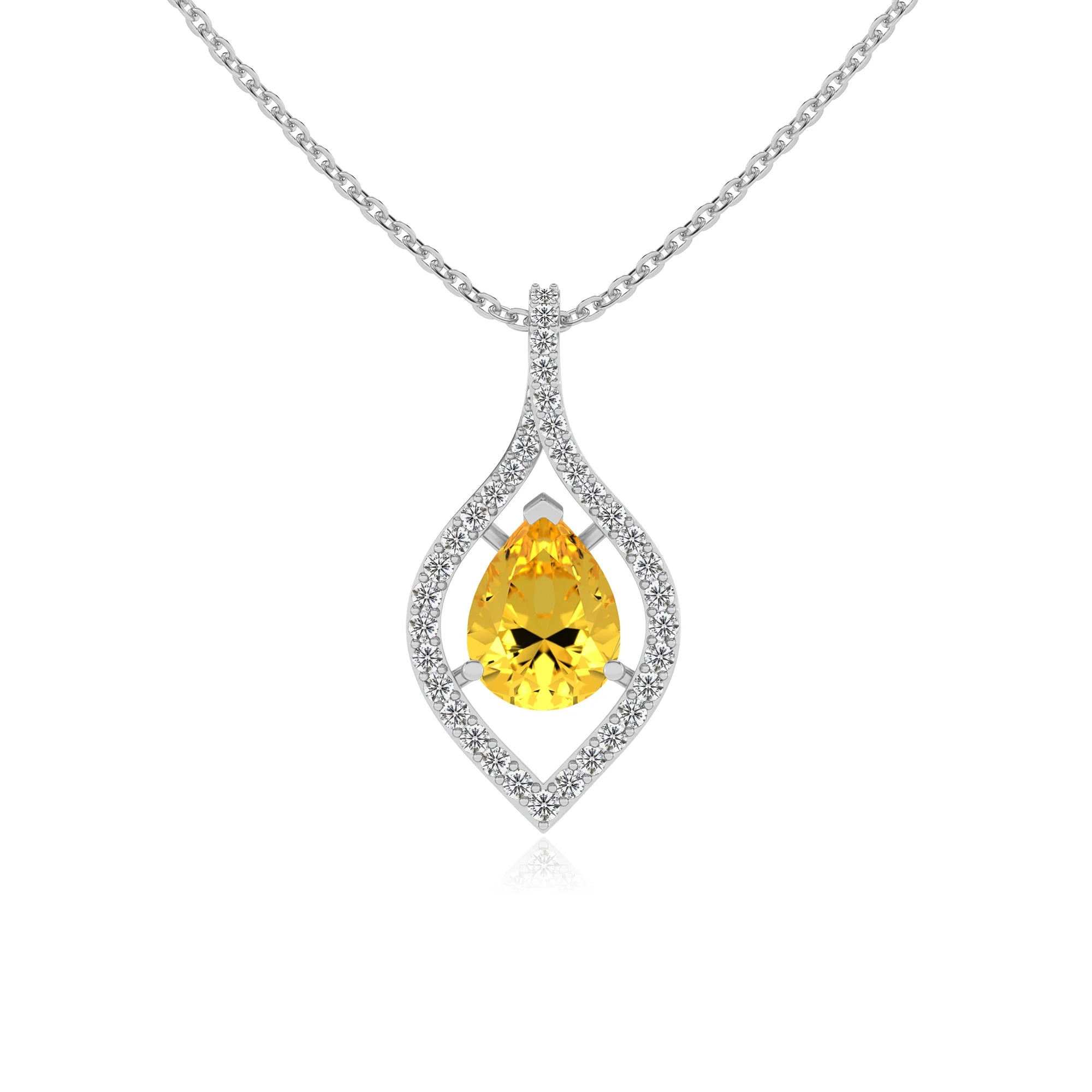 lab grown yellow-sapphire pear infinity necklaces in platinum 