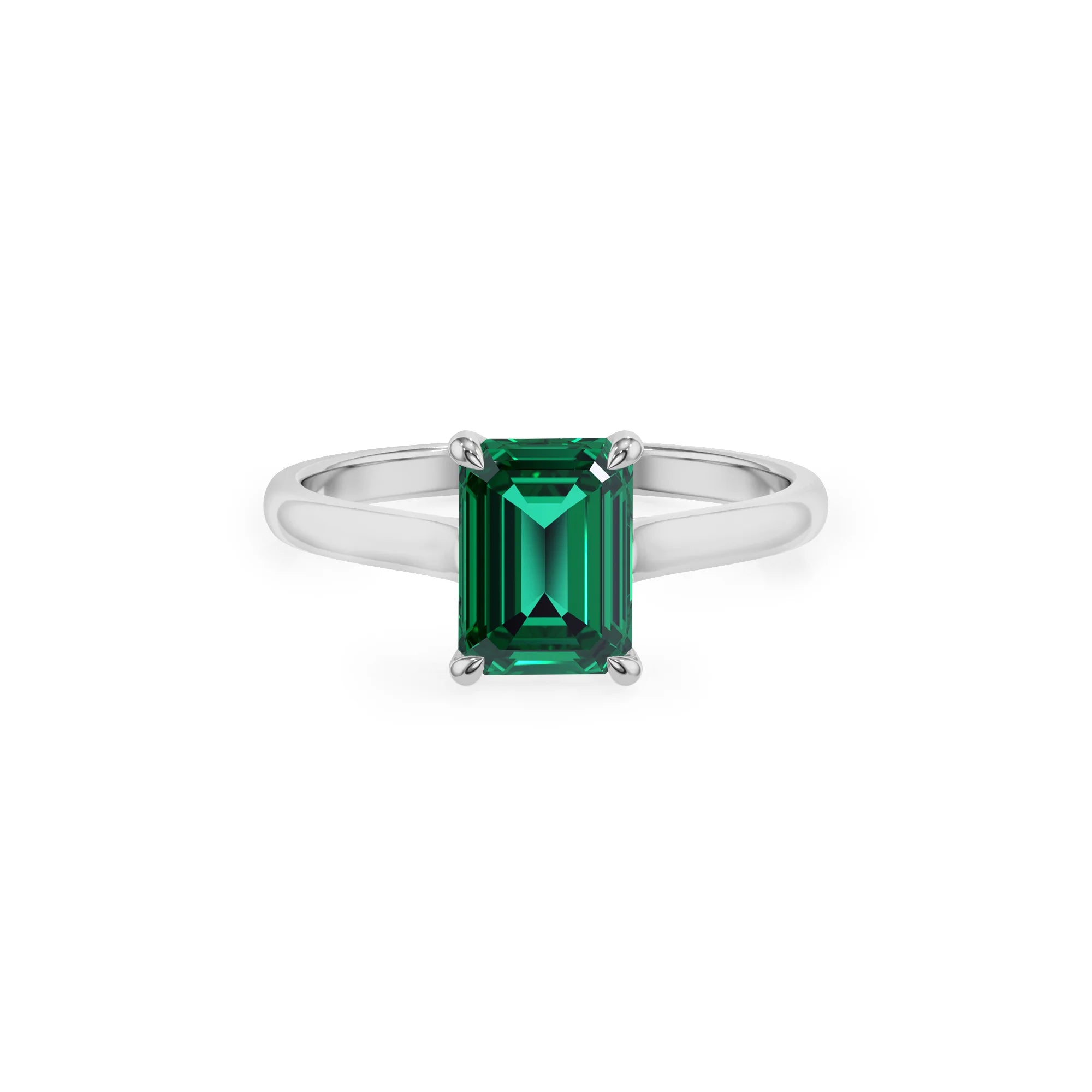lab grown emerald octogon cut solitaire rings in sterling silver 