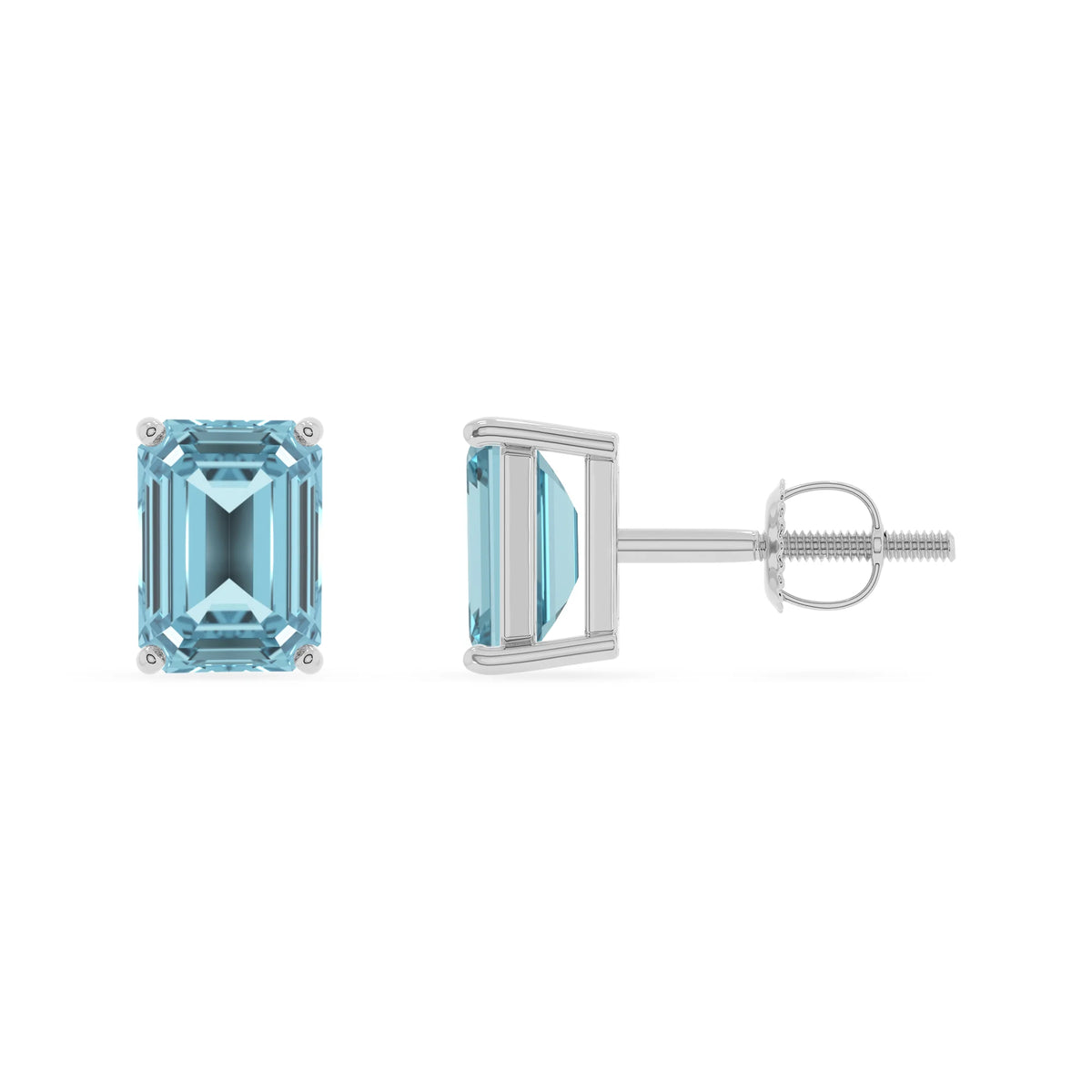 lab grown aquamarine emerald cut stud earrings in sterling silver 