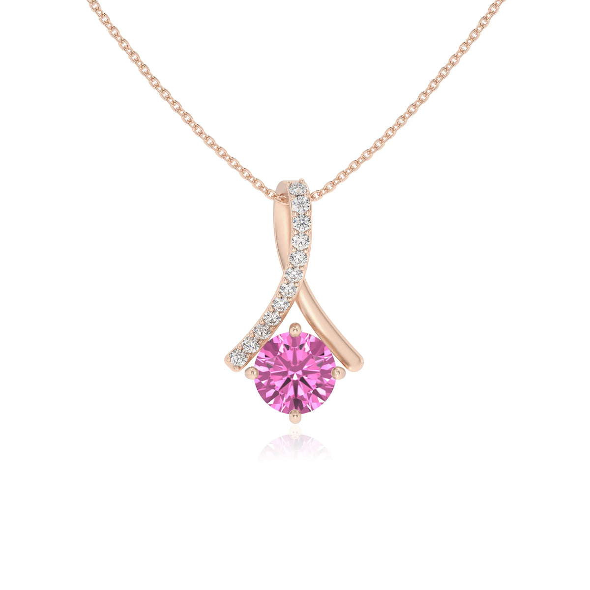 lab grown pink-sapphire round solitaire necklaces in rose gold 