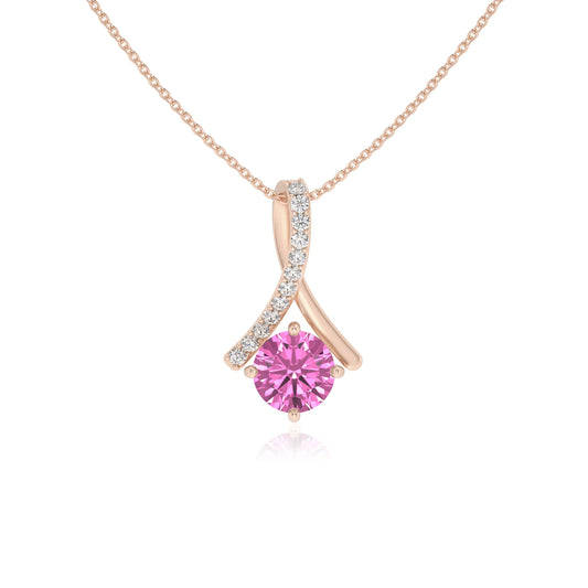lab grown pink-sapphire round solitaire necklaces in rose gold 