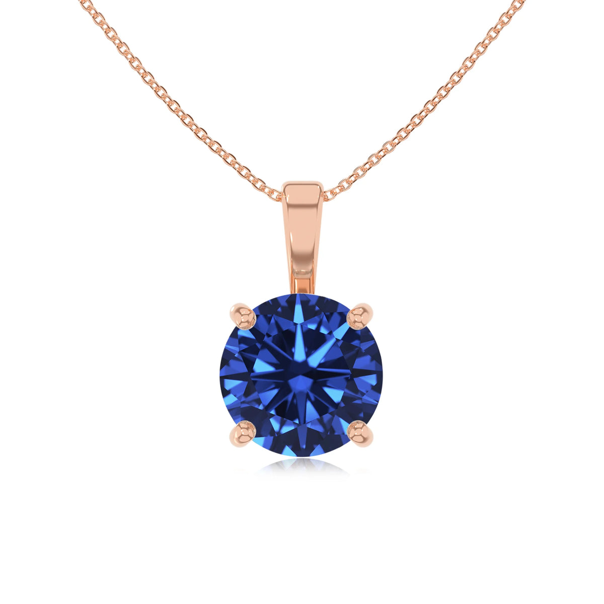 lab grown blue-sapphire round solitaire necklaces in rose gold 