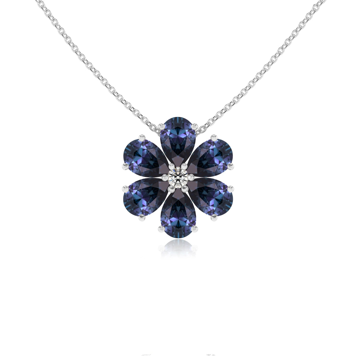 lab grown alexandrite pear solitaire necklaces in sterling silver 