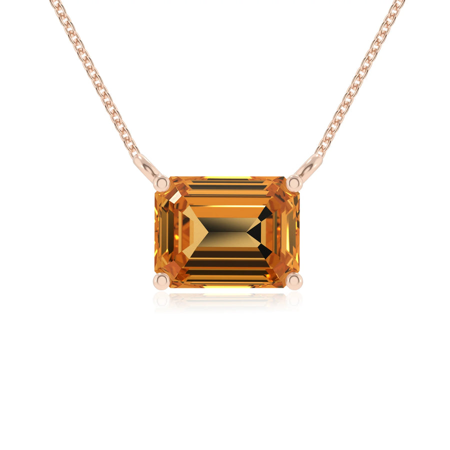 lab grown citrine emerald cut solitaire necklaces in rose gold 
