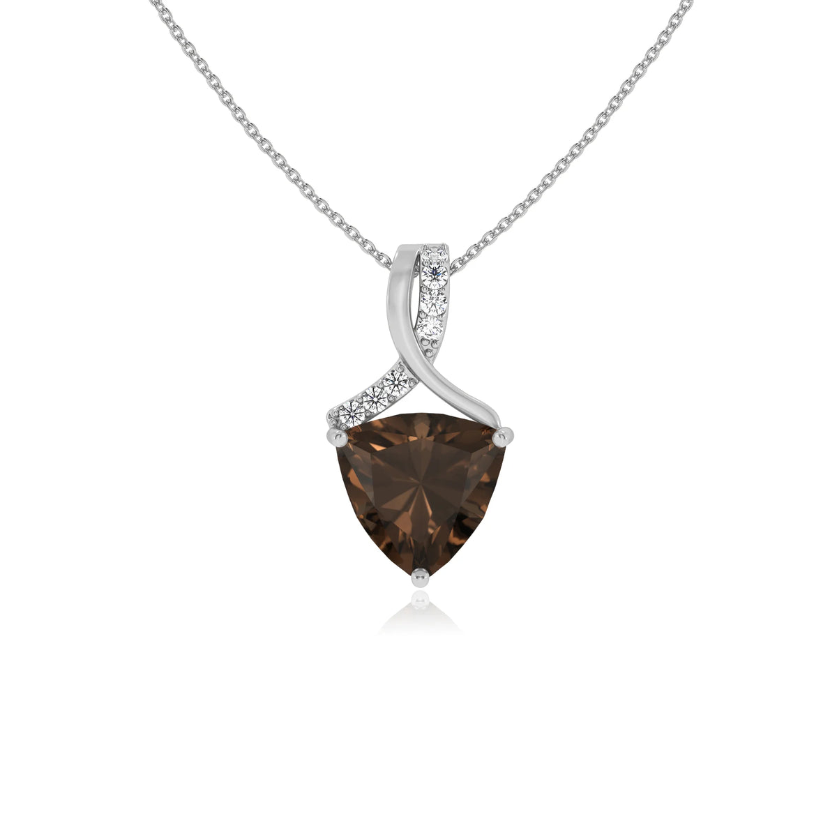 natural smoky-quartz trillion solitaire necklaces in white gold 
