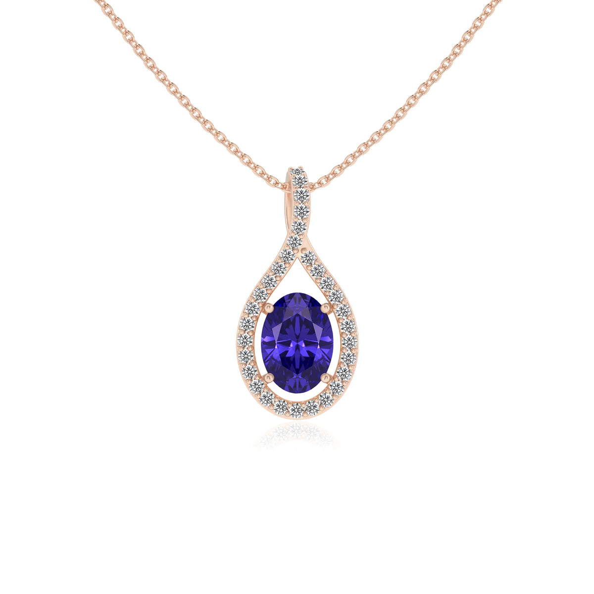 lab grown tanzanite oval solitaire necklaces in rose gold 