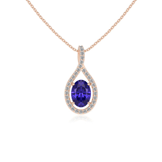 lab grown tanzanite oval solitaire necklaces in rose gold 