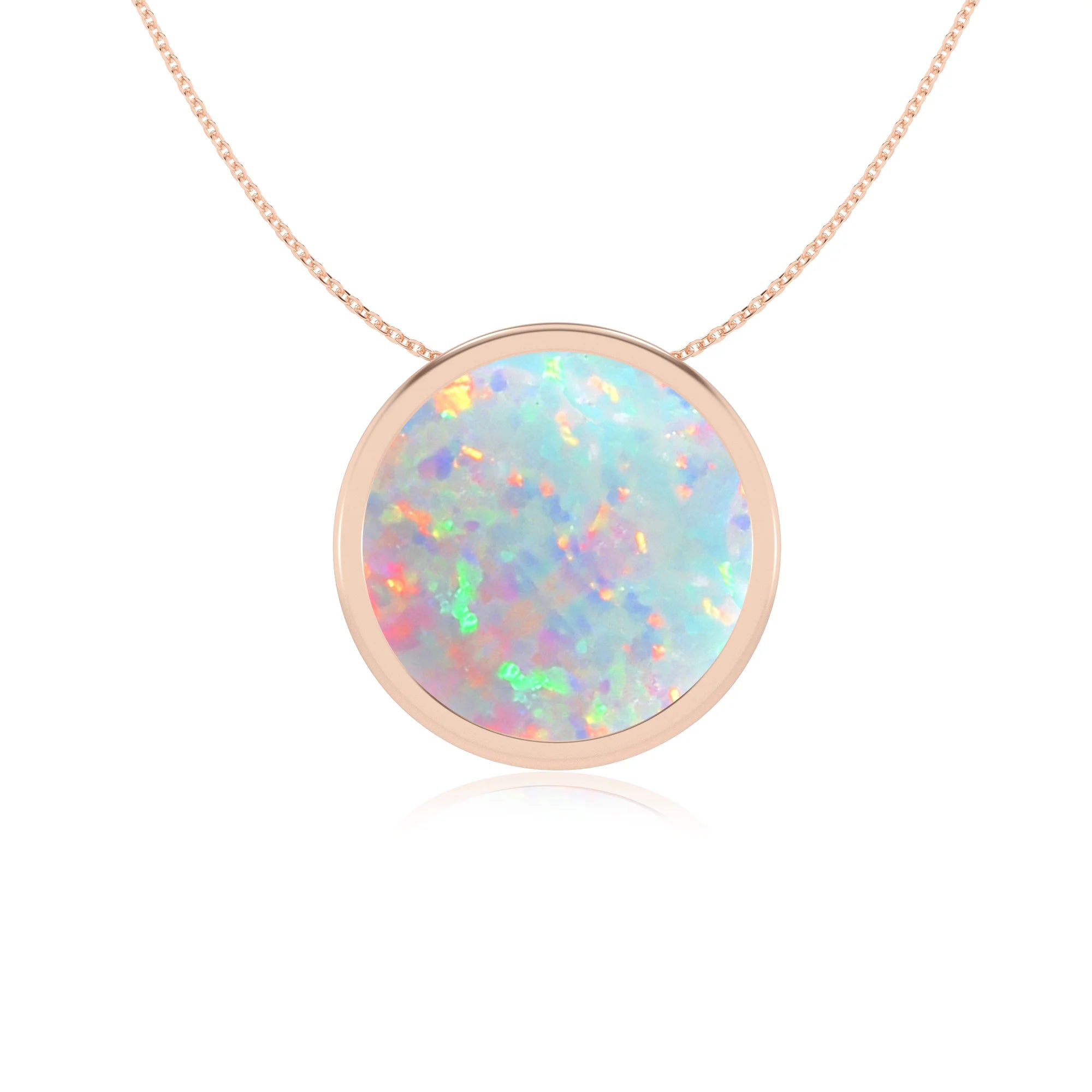 lab grown opal round solitaire necklaces in rose gold 