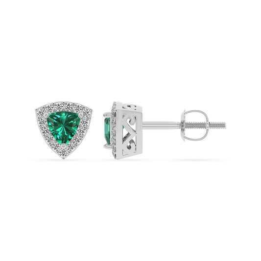 lab grown emerald trillion stud earrings in white gold 