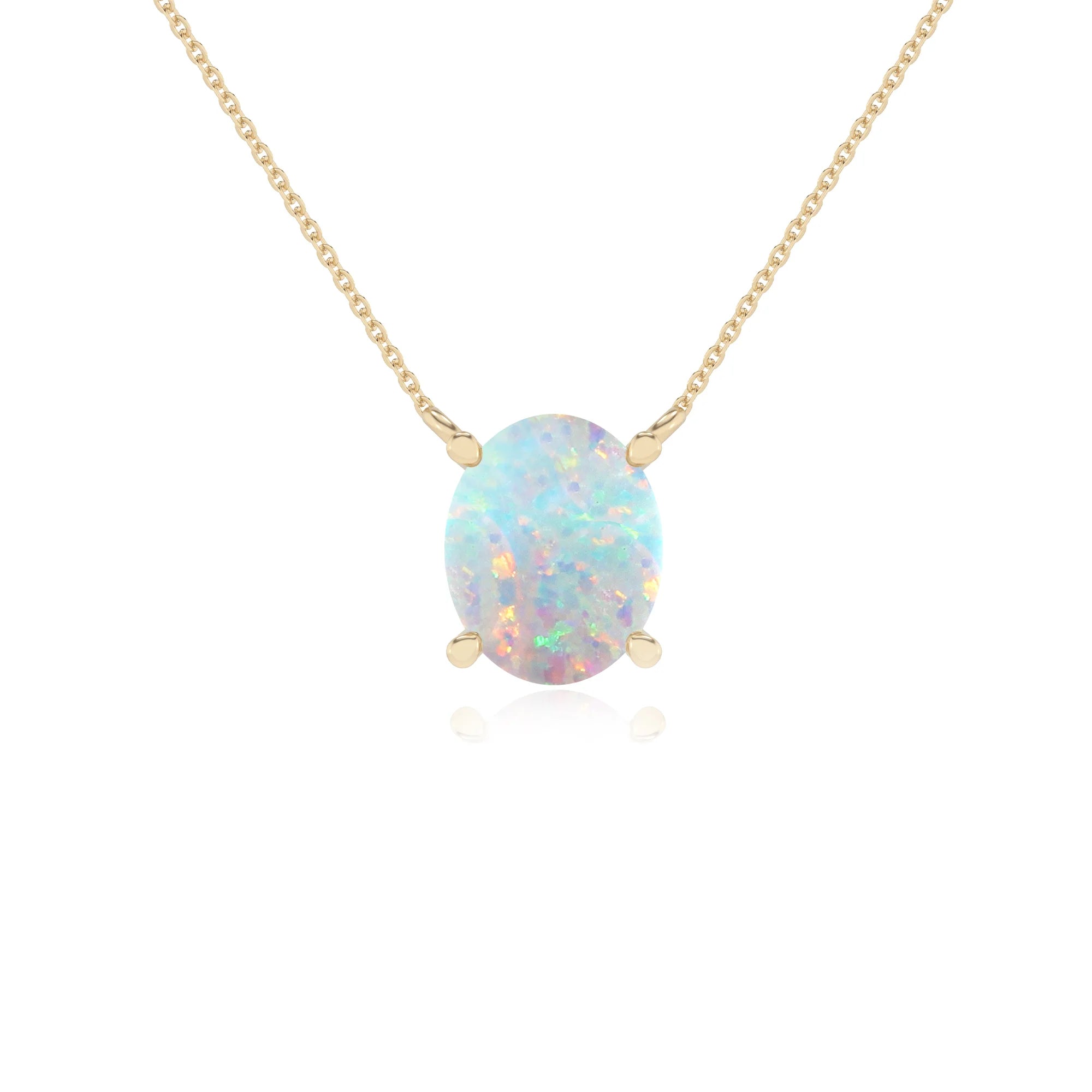 lab grown opal oval solitaire necklaces in yellow gold 