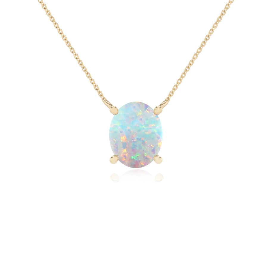 lab grown opal oval solitaire necklaces in yellow gold 