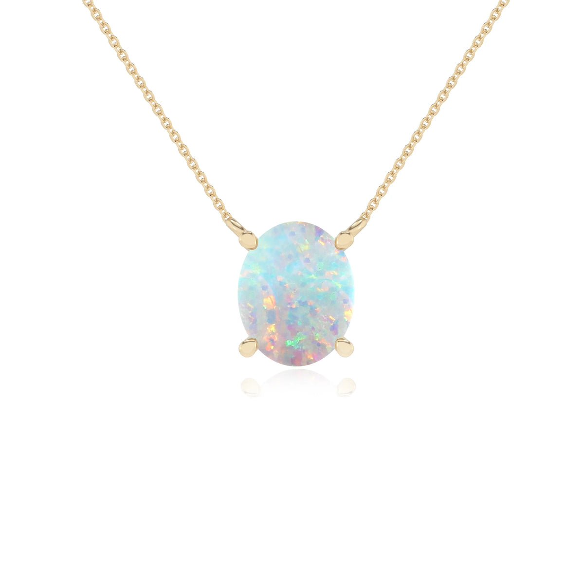 lab grown opal oval solitaire necklaces in yellow gold 
