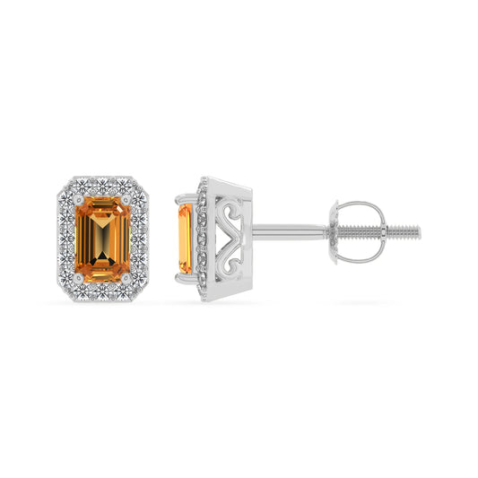 lab grown citrine emerald cut stud earrings in sterling silver 