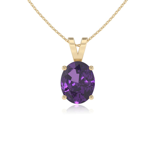 lab grown amethyst oval solitaire v-bale necklaces in yellow gold 