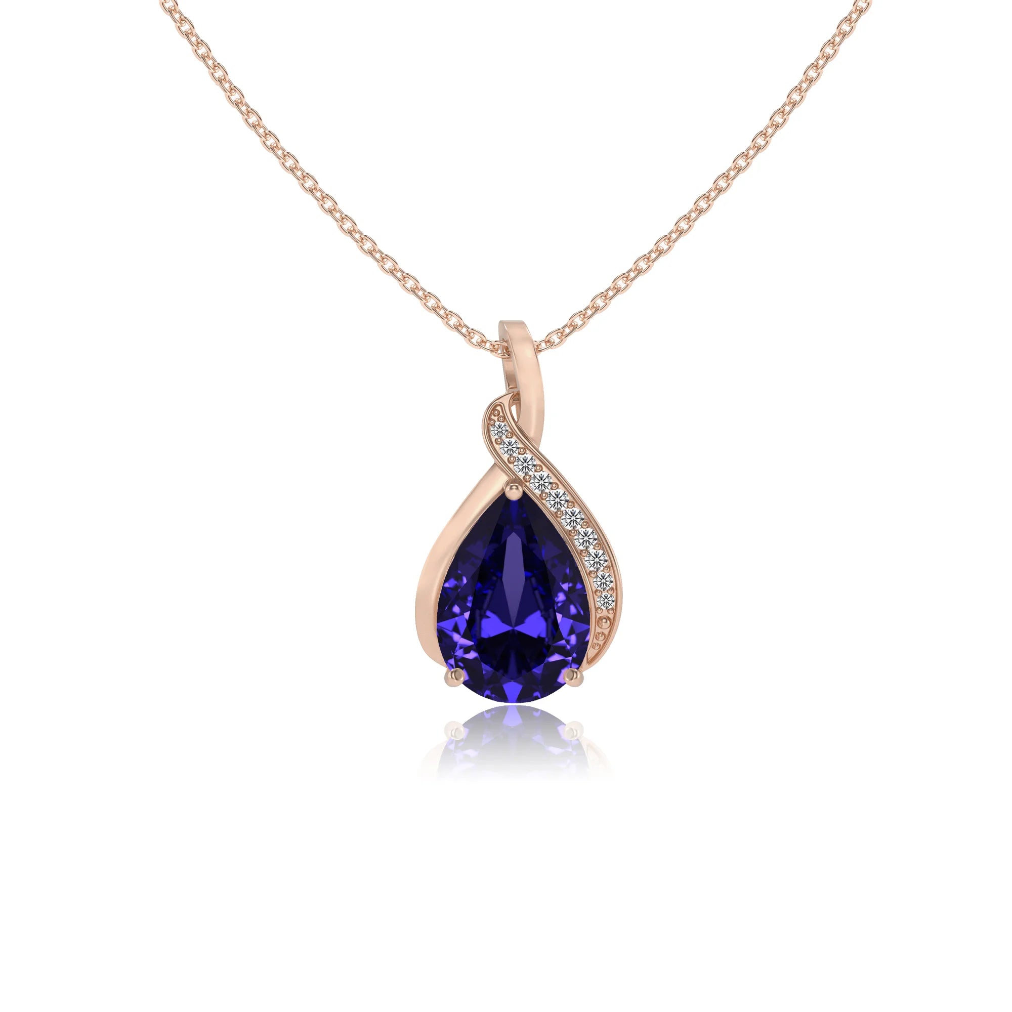 lab grown tanzanite pear solitaire necklaces in rose gold 