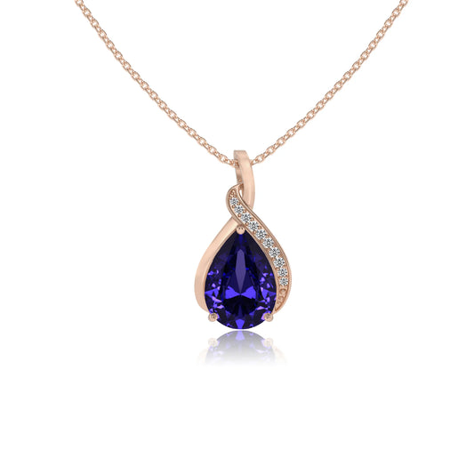 lab grown tanzanite pear solitaire necklaces in rose gold 