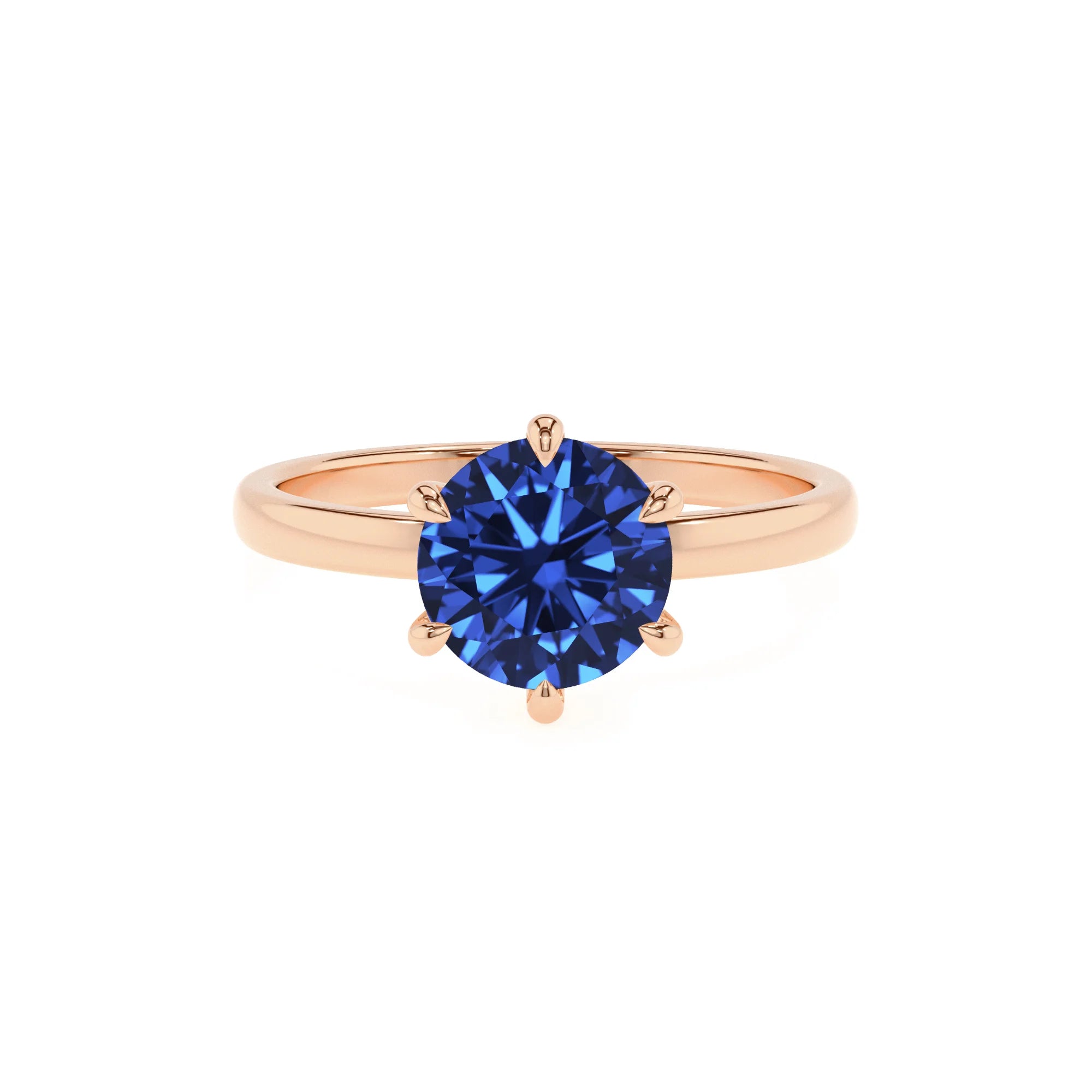 lab grown blue-sapphire round solitaire rings in rose gold 
