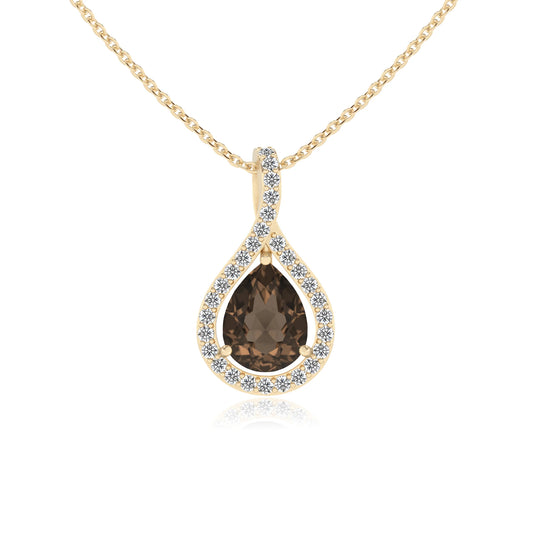 natural smoky-quartz pear solitaire necklaces in yellow gold 