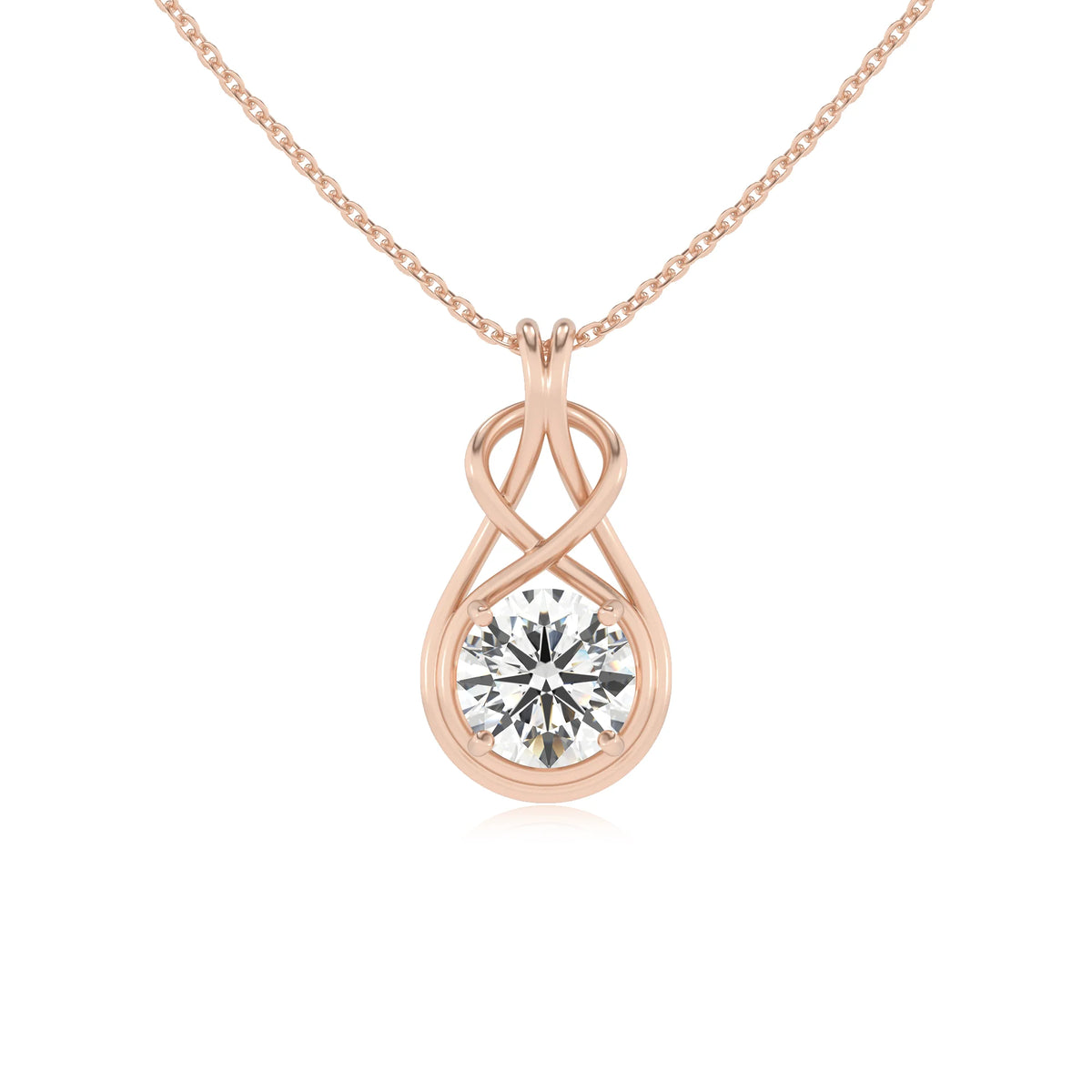 lab grown moissanite round solitaire necklaces in rose gold 