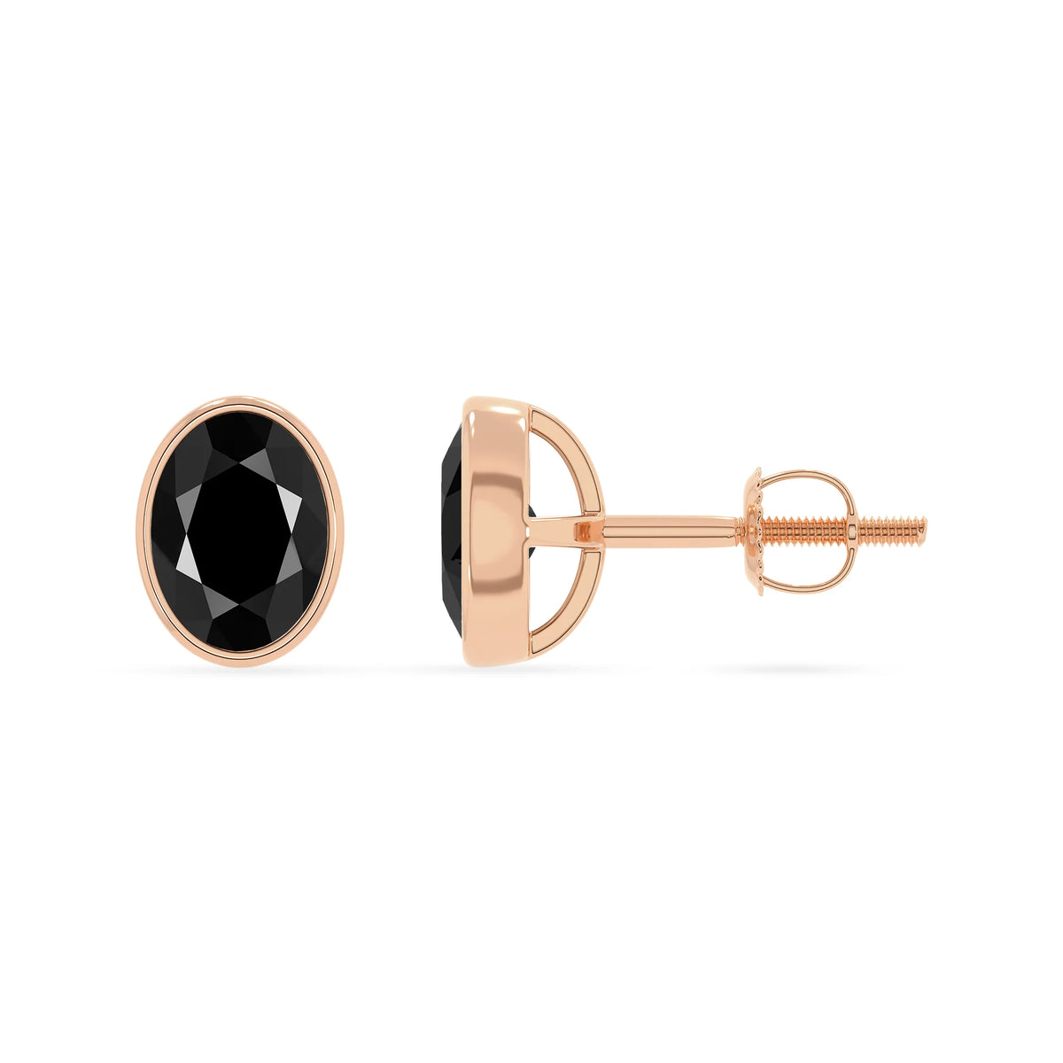 natural black onyx oval stud earrings in rose gold 