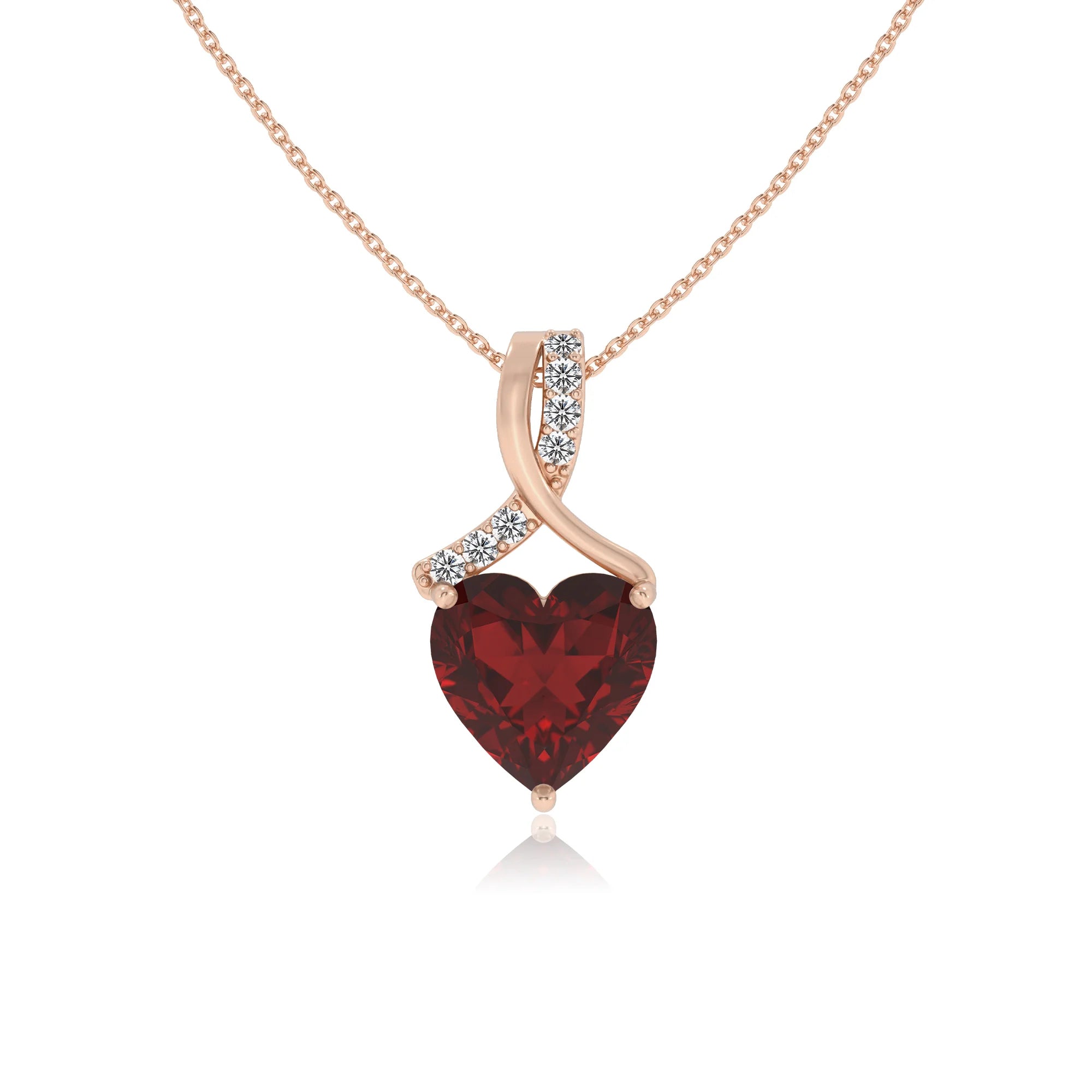 natural garnet heart solitaire necklaces in rose gold 