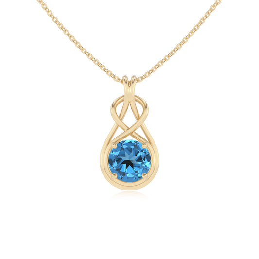 natural swiss-blue-topaz round solitaire necklaces in yellow gold 