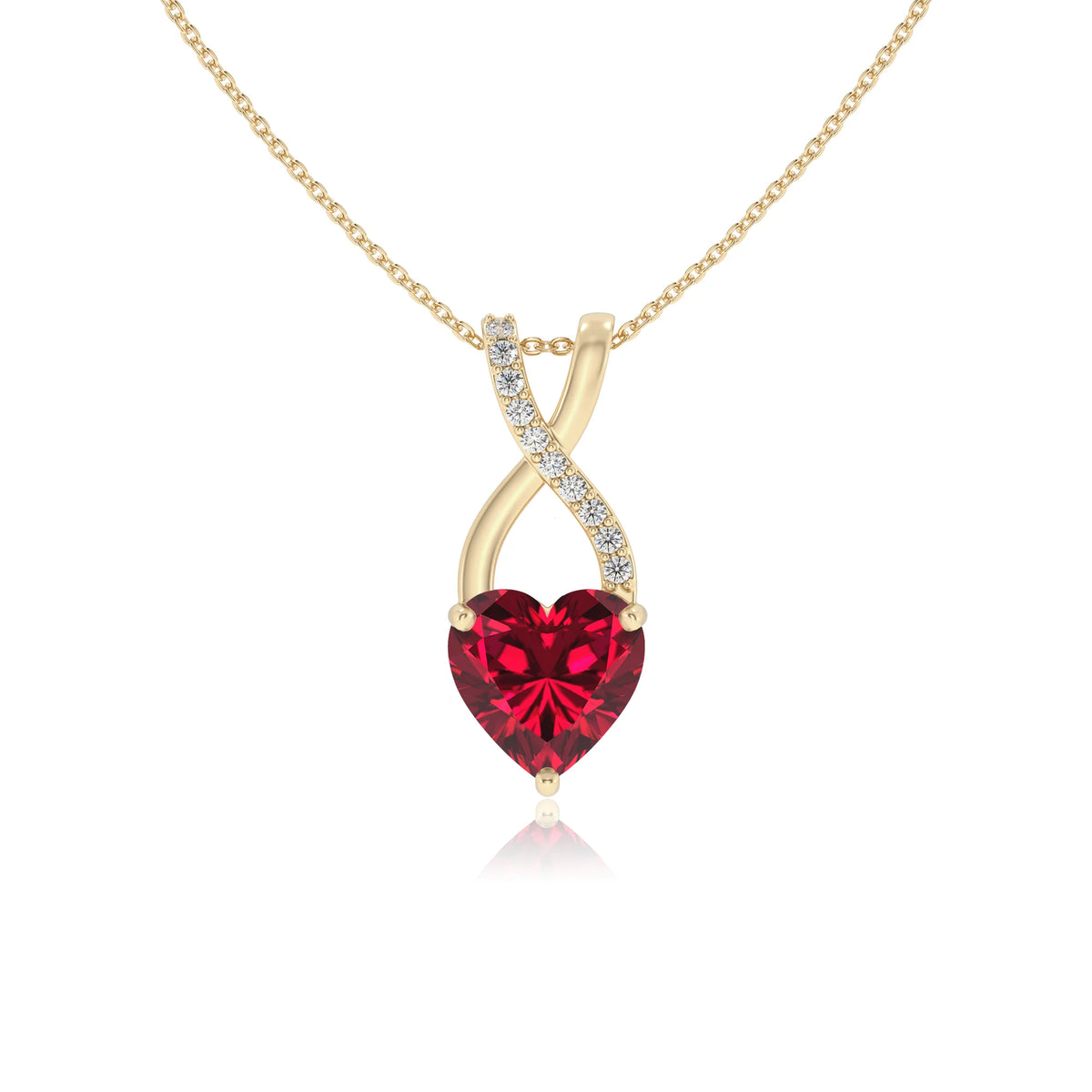 lab grown ruby heart solitaire necklaces in yellow gold 