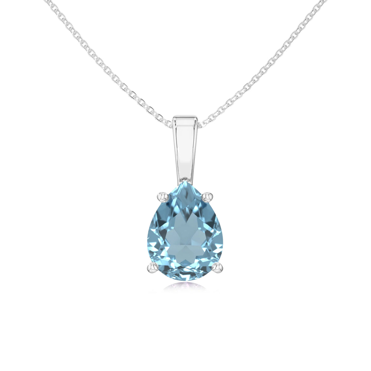 lab grown aquamarine pear solitaire necklaces in white gold 